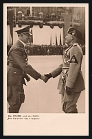 1937 'The Leader and the Duce 'The Guarantors of Peace'', Propaganda Postcard, Third Reich Nazi Germany