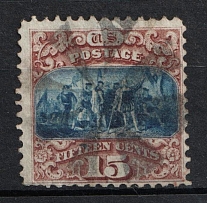 1869 15c Landing of Columbus, United States, USA (Scott 119, Brown and Blue, Type II, Used, CV $190)