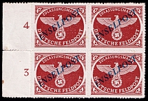 1944 Military Mail 'INSELPOST', Germany, Block of Four (Control Numbers '3', '4', Mi. 10 B b I, Signed, CV $390, MNH)