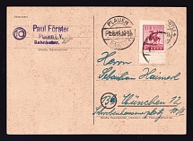 1946 (2 Aug) Plauen, Postcard to Munich, Germany Local Post (Mi. 5 y, CV $40)