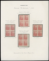 Argentina - 1911, ''El Labrador'' issue, perforated and imperforate proofs of 5c in pale red, representing trials on paper with watermark vertical Honeycombs or Sun (perf), without watermark or with Sun watermark (imperf), all …