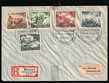 1943 (20 Apr) Third Reich, Germany, Registered cover from Munich to Hamburg franked with Mi. 832 - 833, 837 - 838, 842 (CV $50)