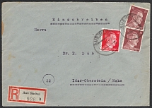 1944 (5 Jul) Third Reich, Germany, Registered cover from Aue to Idar-Oberstein franked with Mi. 788 - 789 (CV $40)