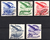 1934 The 10th Anniversary of Soviet Civil Aviation, Soviet Union, USSR, Russia (Zv. 354 - 358, Without watermark, Full Set, Used, CV $60)