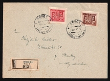 1945 Czechoslovakia BRNO / TYRSOVY HRY (Sport Games) special pmk registered cover to Zbozicko near Nymburk