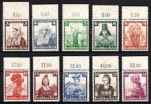 1935 Third Reich, Germany (Mi. 588 - 597, Full Set, Margins, Plate Numbers, CV $230, MNH)