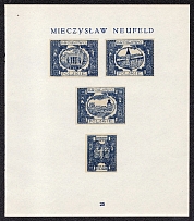 1918 Kingdom of Poland Resurrection, First Definitive Issue Essays, Proofs (Sheet #25, Artist Mieczyslaw Neufeld, MNH)
