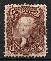 1863 5c Jafferson, United States, USA (Scott 76, Brown, CV $1,400)