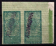 1918 40sh 'Kholmshchyna' (Chelm Land), Revenue Stamp Duty, Ukraine, Pair (Control Green Strip, MNH)