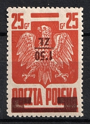 1945 Poland (Inverted Overprint, Top-aligned Dot between `1` and `50`, Print Error, Mi. 409, Signed, MNH)