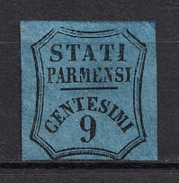 1853-57 9c Parma, Italy, Newspaper Tax Stamp (Mi.1, Signed, CV $360)