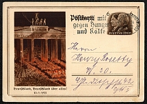 1934 Postally used card dated 30 January in Berlin-Charlottenburg, and cancelled Fight Against Hunger and Cold.