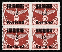 1945 12pf Kurland, German Occupation, Germany, Block of Four (Mi. 4 B x, CV $230, MNH)