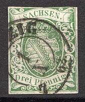 1851 Saxony Germany 3 Pf (CV $155, Canceled)