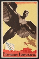 1936 (2 Aug) Olympiad 'Lufthansa', Propaganda Postcard from Berlin to Zwickau, Third Reich Nazi Germany (Olympic Commemorative Cancellation)
