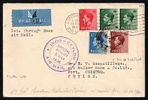 1936 Great Britain, First Flight Through Xmas Air Mail, Indo - Ceylon Air Mail Cover, London - Colombo, franked by Mi. 2x 193, 194, 195, 196