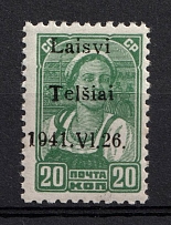 1941 20k Telsiai, Occupation of Lithuania, Germany (Mi. 4 I, Type I, CV $30, MNH)