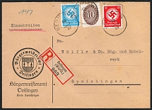 1937 (14 Jan) Third Reich WWII, German Propaganda, Germany,  Registered, Cover from Daylingen to Spaichingen