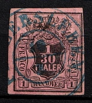 1851-55 1/30t Hannover, German States, Germany (Mi. 3, Sc. 3, Canceled, CV $80)
