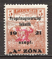1921 West Hungary 5 F (CV $10, Signed)