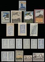 Worldwide Pioneer Flights - Germany - SEMI-OFFICIAL AIR POST STAMPS AND LABELS: 1909-25, 19 labels, including Margareten Festival with two perforated and imperforated