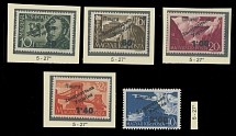Carpatho - Ukraine - The Second Uzhgorod issue - 1945, Szechenyi issue, black surcharges ''40''/10f - ''2.00''/40f, complete set of five, all with surcharge type 5 at 27 degree angle, full OG, NH, VF, expertized by Dr. Blaha, Dr. …