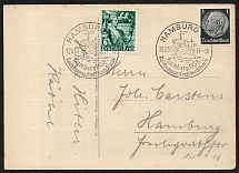 1938 Postcard with Flags and Special postmark Hamburg