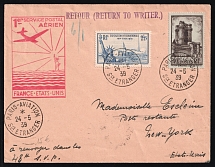 1939 France, First Flight France - USA, Airmail cover, Paris - New York (Return to Writer), franked by Mi. 414, 444