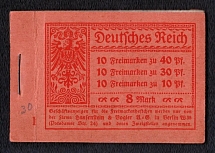 1921 Booklet with stamps of Third Reich, Germany in Excellent Condition (Mi. 14.1 A, 10 x Mi. 145, 10 x Mi. 144, Mi. 10 x 141, CV $330)