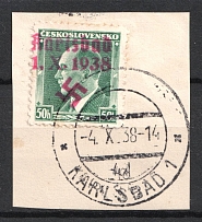 1938 50h Occupation of Karlsbad Sudetenland, Germany (Mi. 7, Signed, Karlsbad Postmark)