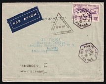 1935 France, First Flight Paris - Madrid, Airmail cover, franked by Mi. 294