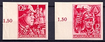 1945 Third Reich, Last Issue, Germany (Mi. 909 - 910 U, Imperforated, Full Set, Plate Numbers, MNH)