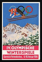 1936 'Winter Olympics in Garmisch-Partenkirchen', Third Reich, Germany, Postcard (Special Cancellation)