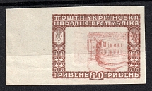 1920 80Г Ukrainian Peoples Republic (TWO Sides MULTIPLY Printing+ERROR Center, Print Error, MNH)