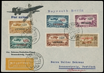 Worldwide Air Post Stamps and Postal History - Alaouites and Latakia - 1931 (November 13), Pioneer Flight Beirut - Berlin, pre- printed cover from Tartus to …