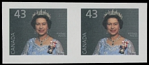 Canada - Modern Errors and Varieties - 1991, Queen Elizabeth II, 43c multicolored with gray black background, horizontal imperforate pair on coated paper, full OG, NH, VF, C.v. $900, Unitrade C.v. CAD$1,200, Scott #1358b…