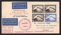 1929 (15 Aug) Germany, Graf Zeppelin airship airmail cover from Friedrichshafen to Ueberlingen, World Tour 1929 1st Flight 'Friedrichshafen - Friedrichshafen' (Sieger 30 Ad, CV $600)