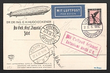 1930 (22 Jun) Germany, Graf Zeppelin airship airmail postcard from Kobenhavn to Lorch, Germany flight 'Hamburg - Berlin' (Sieger 68 Db, CV $110)