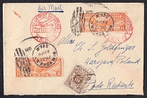 1934 USA Airmail cover from New York to Warsaw via Berlin, franked with 2 x 322A US Airpost stamps and Poland postage due stamp
