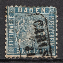 1862-63 6kr Baden, German States, Germany (Mi. 14, Canceled, CV $130)