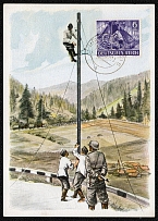 1943 Wehrmacht Souvenir Postcard The Signal Corps hanging heavyweight cable