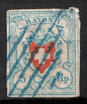 1851 3Rp Switzerland (Mi. 9, Type ll, Used, CV$180)