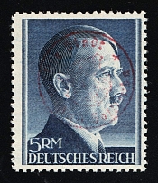 1945 BAD GOTTLEUBA Local Issue 5RM, Germany, Overprint on Hitler's head (PROOF of Mi. II, Red Overprint, Signed, MNH)