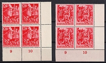 1945 Third Reich, Last Issue, Germany, Blocks of Four (Mi. 909 - 910, Full Set, Corner Margins, Plate Numbers, CV $160)