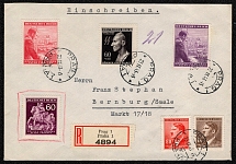 1942 Bohemia and Moravia German Protectorate Registered cover franked with Mi 67, 68, 126, 127 and 131. Mi 113, the uncancelled 60 h