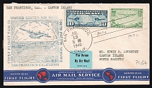 1940 USA, First Flight San Francisco - Canton Island, Airmail cover, San Francisco - Canton Island, franked by Mi. 300, 400