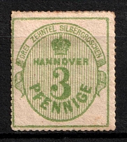 1864 3pf Hannover, German States, Germany (Mi. 21 y, Sc. 25, CV $50)