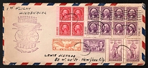 1936 (11 May) United States, Hindenburg airship airmail cover from New York via Frankfurt to New York, 1st flight to North America 'Lakehurst - Frankfurt' (Franked with 3 Block of four with a control number, Sieger 409 B, CV $50)