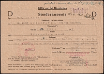 1942 (25 Mar) Third Reich, Germany, Special Pass for Official Trips on Train (Red and Black Handstamps, Used)