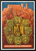 1938 Reich party rally of the NSDAP in Nuremberg. NS armorial shields surrounding an eagle